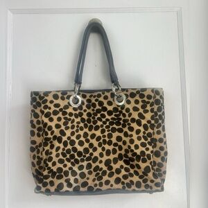 Boden animal print “compulsive shopper” leather tote bag